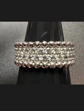 Sonia Bitton Pave Set Cubic Zirconia Sterling Silver Eternity Band Ring Sz: 6